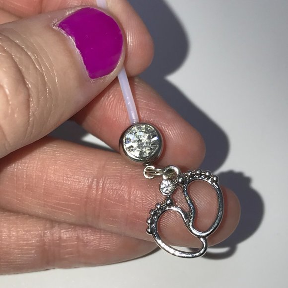 Clear Gem Little Feets Pregnancy Belly Ring - Picture 4 of 8